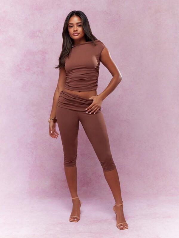 missguided MISSGUIDED Two-Piece Jersey Ruched Off-Shoulder Capri Outfit