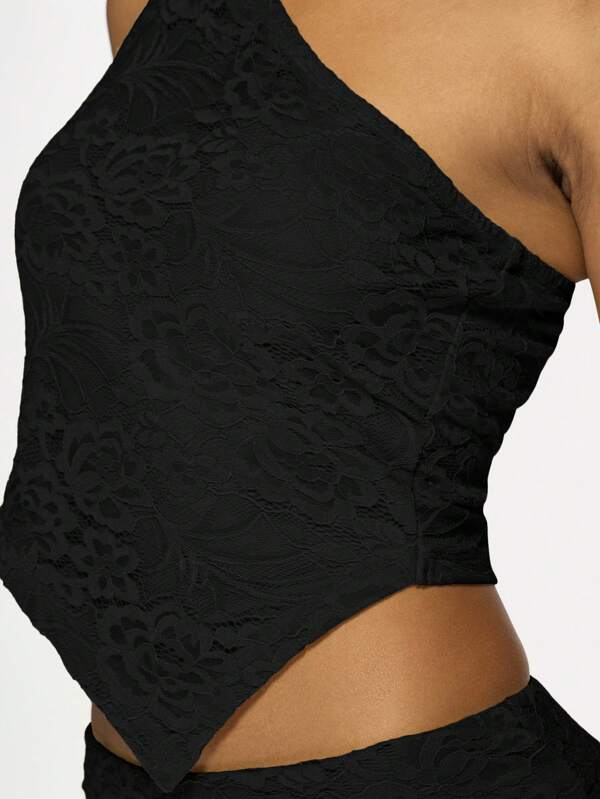 Missguided MISSGUIDED Two Piece Lace Co-Ord Set One Shoulder Crop Top Mini Skirt