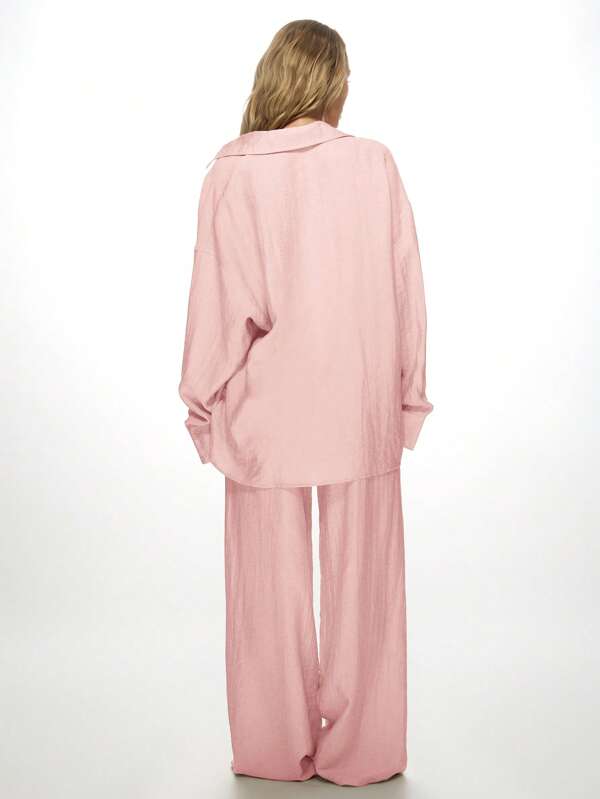 Missguided MISSGUIDED Two-Piece Linen Palazzo Trousers Button Down Shirt