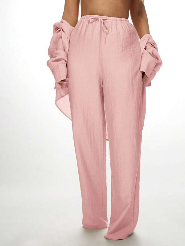 Missguided MISSGUIDED Two-Piece Linen Palazzo Trousers Button Down Shirt
