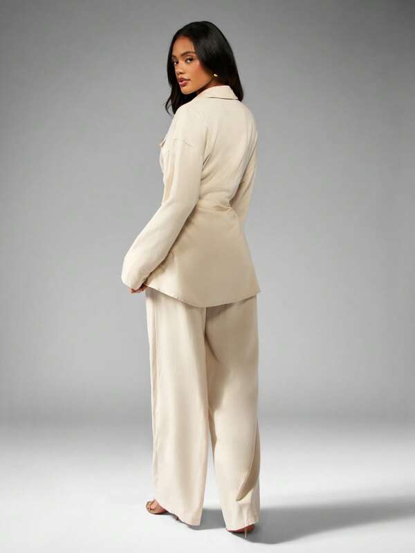 Missguided MISSGUIDED Two-Piece Outfit With Collared Button Down Shirt And Wide Leg Pants