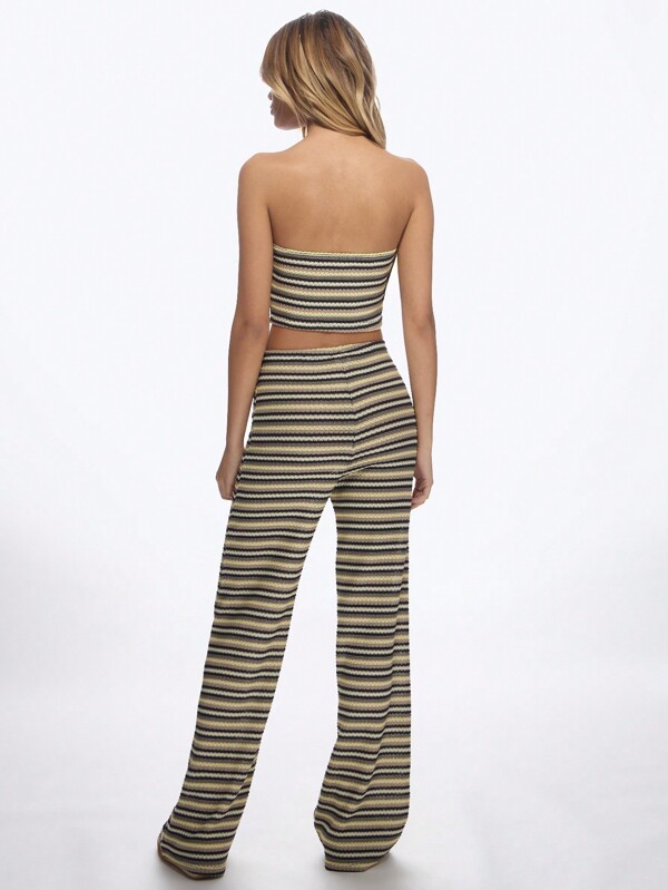 Missguided MISSGUIDED Two Piece Set With Striped Crochet Crop Top And Flared Pants