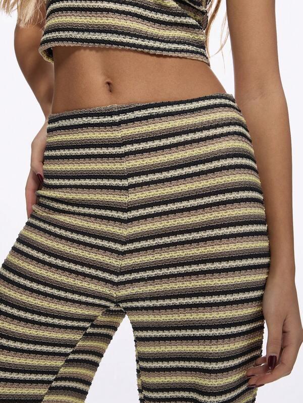 Missguided MISSGUIDED Two Piece Set With Striped Crochet Crop Top And Flared Pants