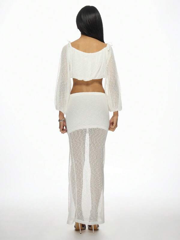 Missguided MISSGUIDED Two-Piece Sheer Sequin Bardot Crop Top Maxi Skirt Set