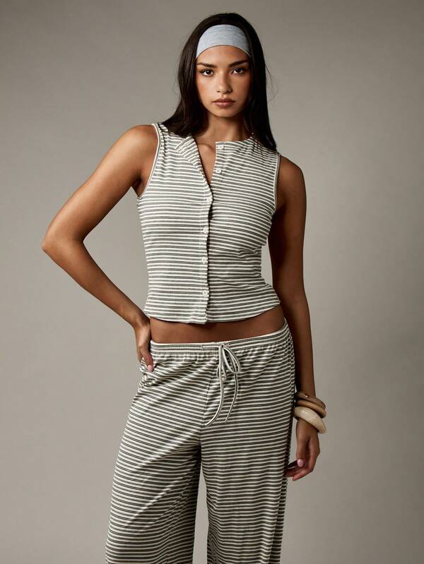 Missguided MISSGUIDED Two Piece Striped Crop Vest Top And Pants