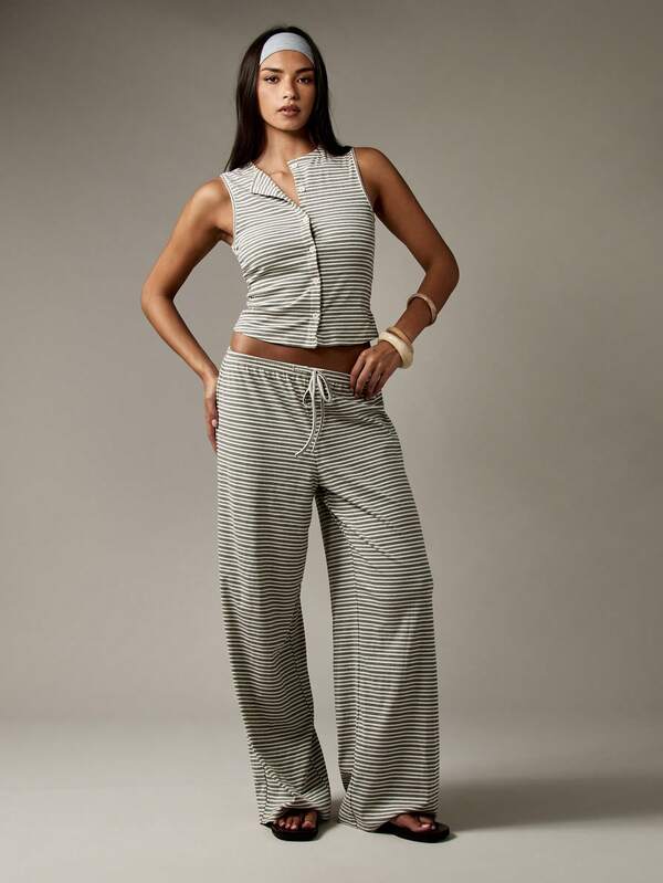Missguided MISSGUIDED Two Piece Striped Crop Vest Top And Pants