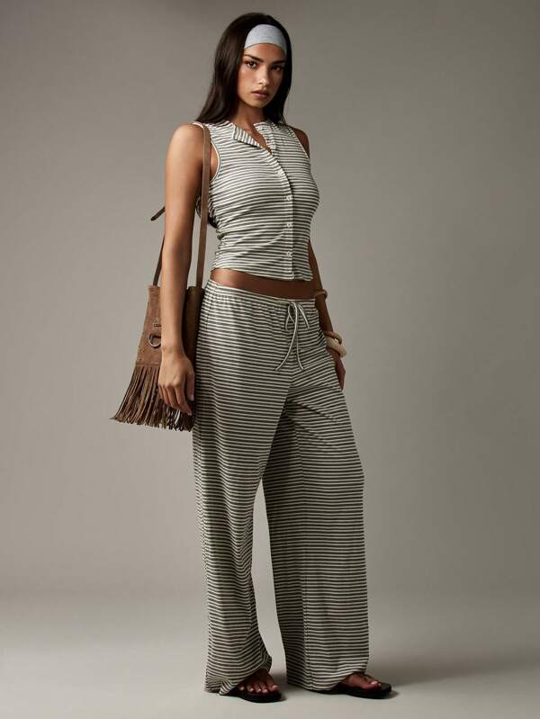 missguided MISSGUIDED Two Piece Striped Crop Vest Top And Pants