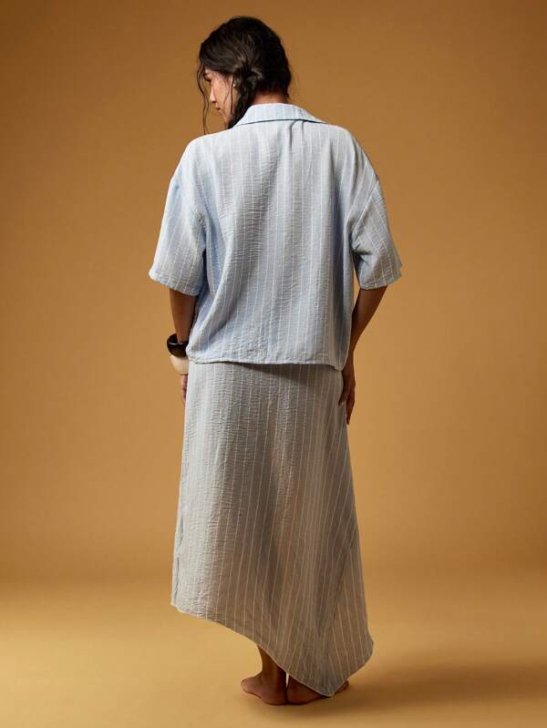Missguided MISSGUIDED Two Piece Wrap Style Coordinated Outfit Casual Stripe Set