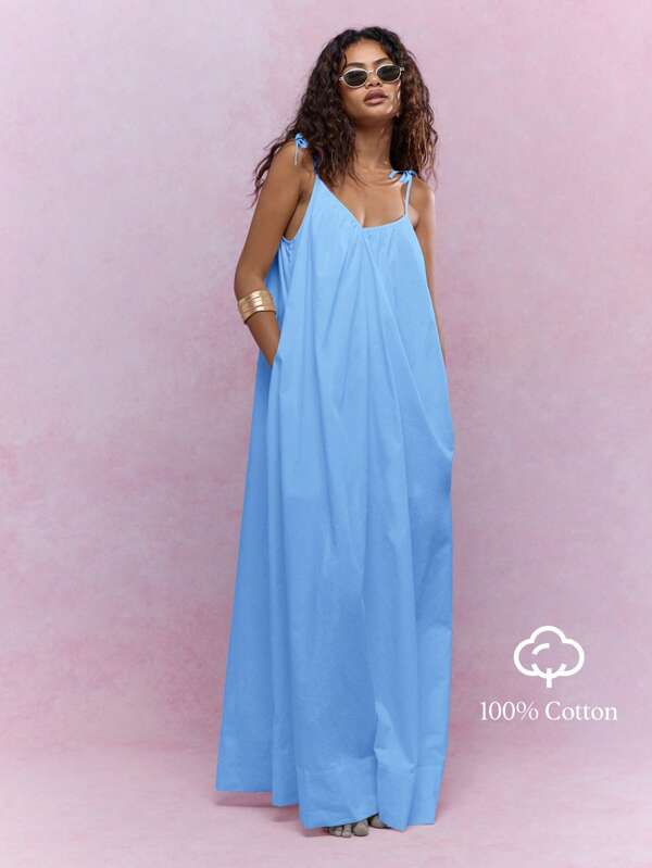 Missguided MISSGUIDED Tying Knot Detail Strap V-Neck Maxi Dress Cute Sundress