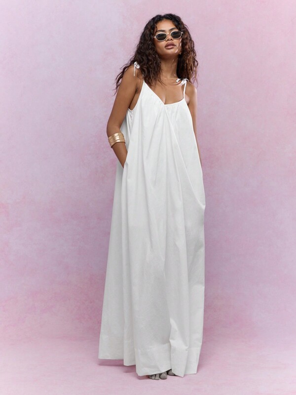 missguided MISSGUIDED Tying Knot Detail Strap V-Neck Maxi Dress Cute Sundress