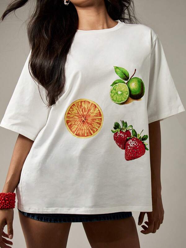 Missguided MISSGUIDED Ultra Comfortable Oversized Cotton Fruit Print T-Shirt