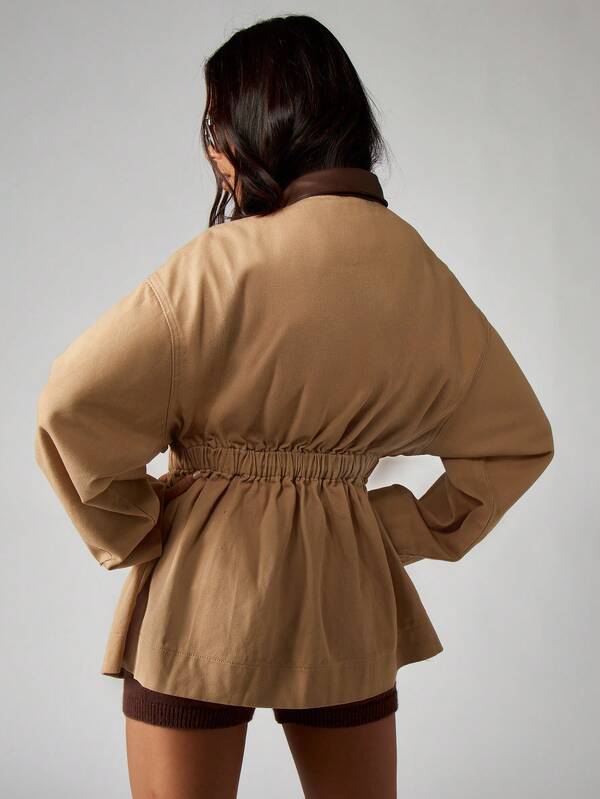 Missguided MISSGUIDED Utility Barn Jacket With Drawstring Waist And Cargo Pockets
