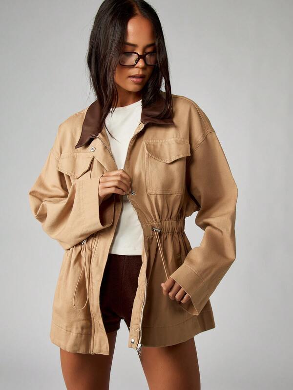 Missguided MISSGUIDED Utility Barn Jacket With Drawstring Waist And Cargo Pockets