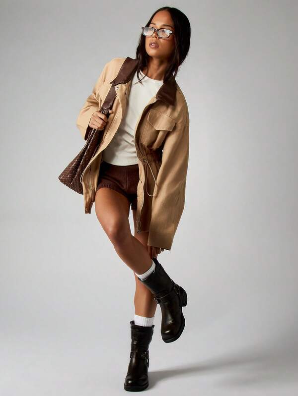 Missguided MISSGUIDED Utility Barn Jacket With Drawstring Waist And Cargo Pockets