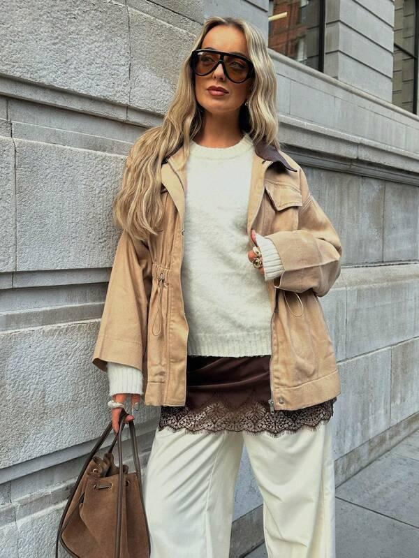 missguided MISSGUIDED Utility Barn Jacket With Drawstring Waist And Cargo Pockets