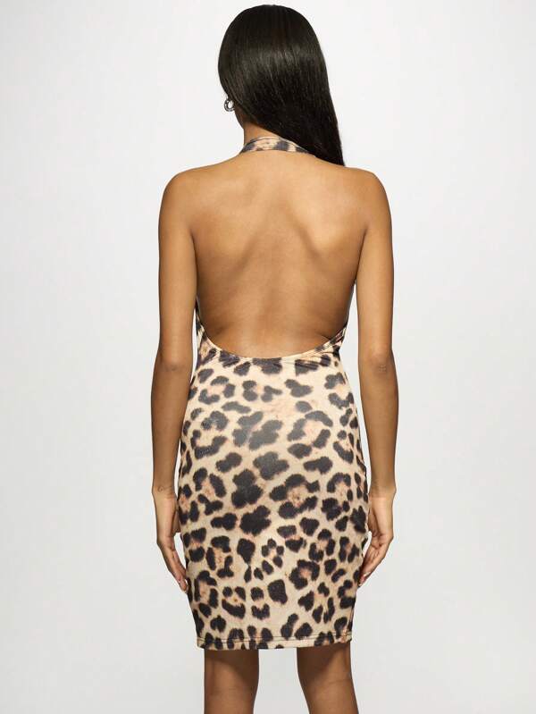Missguided MISSGUIDED V-Neck Bodycon Sleeveless Animal Print Fitted