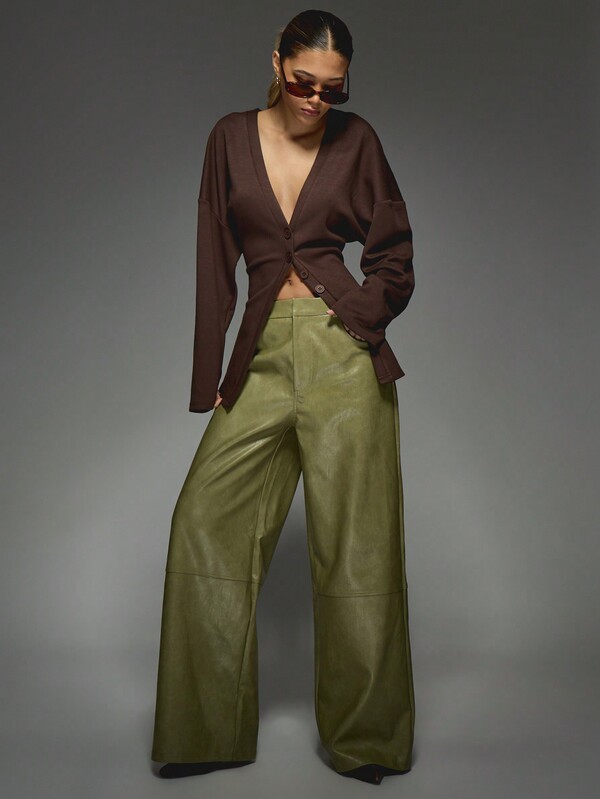 Missguided MISSGUIDED V-Neck Button Front Oversized Long Sleeve Chunky Knit Casual Cozy Layering Piece