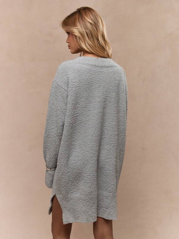Missguided MISSGUIDED V-Neck Drop Shoulder Loose Solid Color Sweater Mini Dress