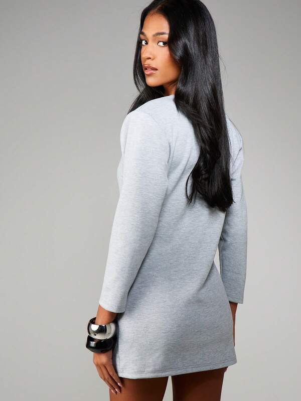 Missguided MISSGUIDED V Neck Long Sleeve Mini Dress