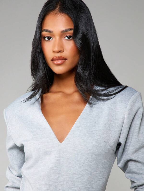 Missguided MISSGUIDED V Neck Long Sleeve Mini Dress