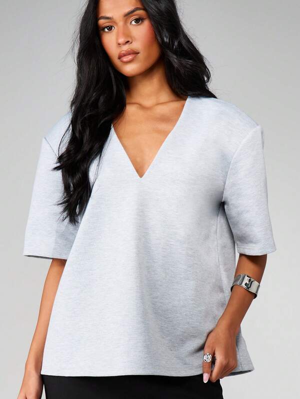 Missguided MISSGUIDED V Neck Short Sleeve Scuba Tee