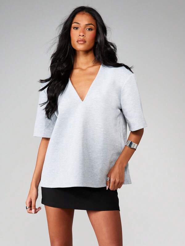 missguided MISSGUIDED V Neck Short Sleeve Scuba Tee