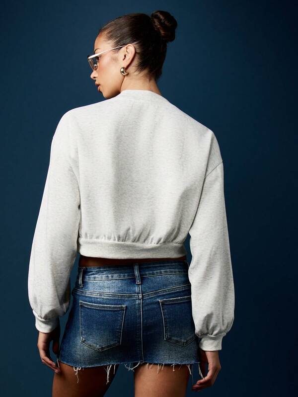 Missguided MISSGUIDED V-Neck USA Graphic Cropped Sweatshirt With Long Sleeves