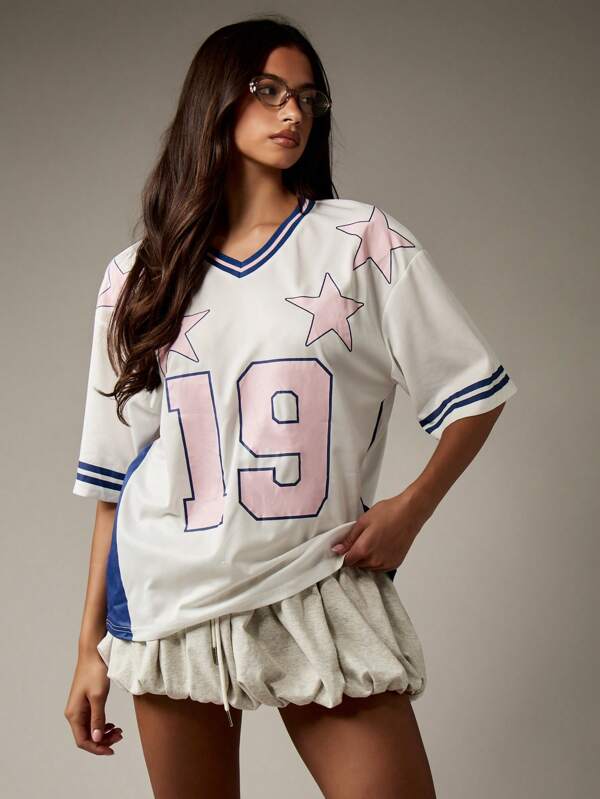 missguided MISSGUIDED Varsity Baseball Jersey With Star Print Number Design