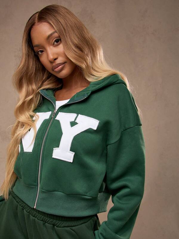 Missguided MISSGUIDED Varsity New York Athletic Zip Through Hoodie Sweatshirt