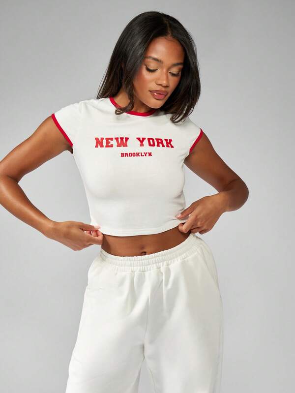 Missguided MISSGUIDED Varsity Retro Ringer Crop Top T-Shirt