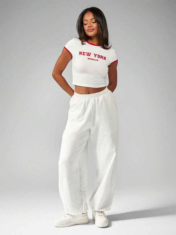 Missguided MISSGUIDED Varsity Retro Ringer Crop Top T-Shirt