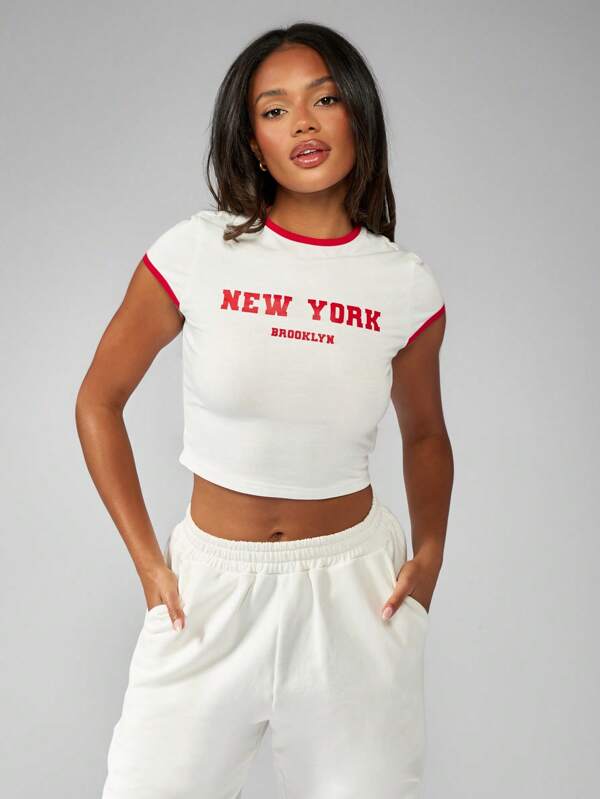 missguided MISSGUIDED Varsity Retro Ringer Crop Top T-Shirt