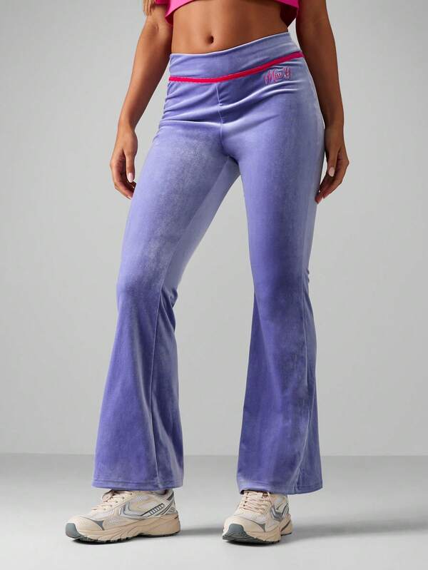 Missguided MISSGUIDED Velour Flared Pants With Contrast Piping