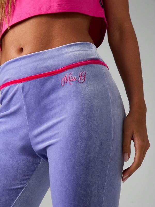 Missguided MISSGUIDED Velour Flared Pants With Contrast Piping