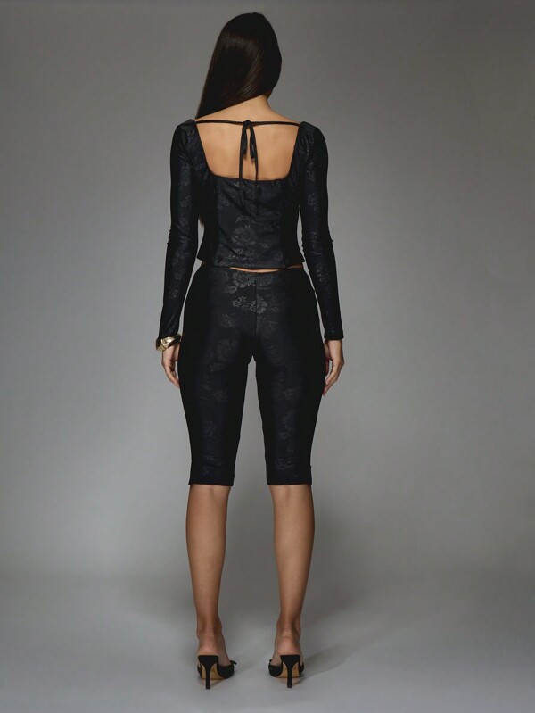 Missguided MISSGUIDED Velour Tailored Square Neck Long Sleeves Corset Top And Capri Pants Two Piece Co Ord Set