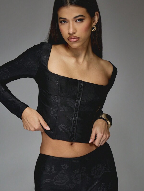 Missguided MISSGUIDED Velour Tailored Square Neck Long Sleeves Corset Top And Capri Pants Two Piece Co Ord Set