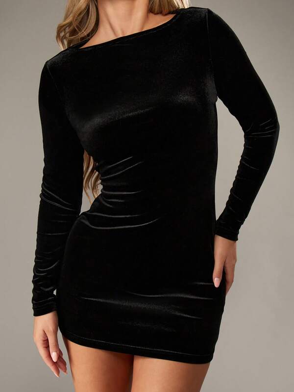 Missguided MISSGUIDED Velvet Bodycon Mini Dress With Long Sleeves