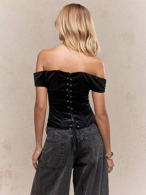 Missguided MISSGUIDED Velvet Corset Top With Sweetheart Neckline And Lace Up Back