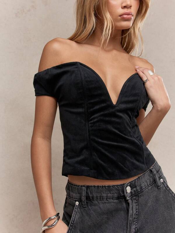 Missguided MISSGUIDED Velvet Corset Top With Sweetheart Neckline And Lace Up Back