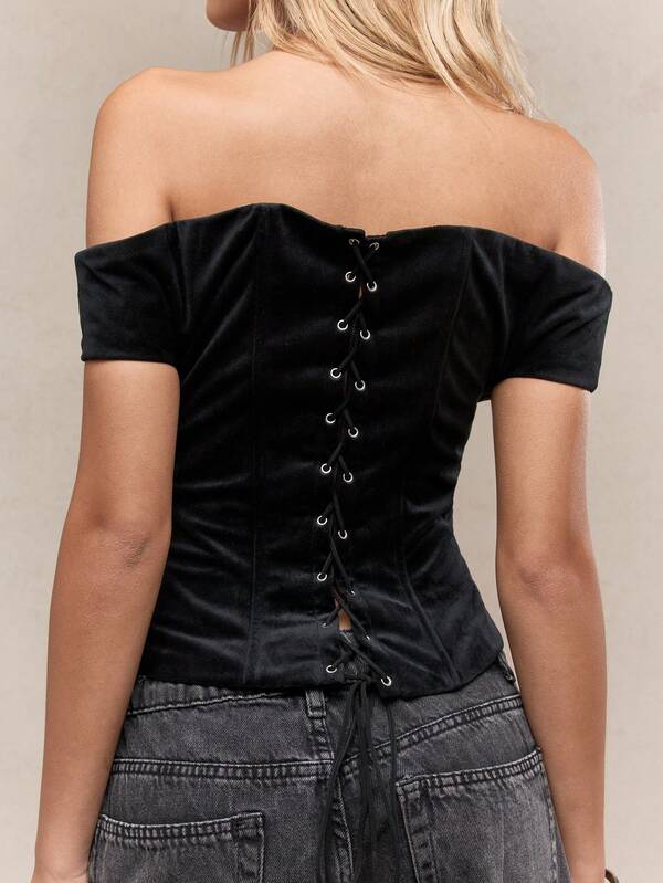 Missguided MISSGUIDED Velvet Corset Top With Sweetheart Neckline And Lace Up Back