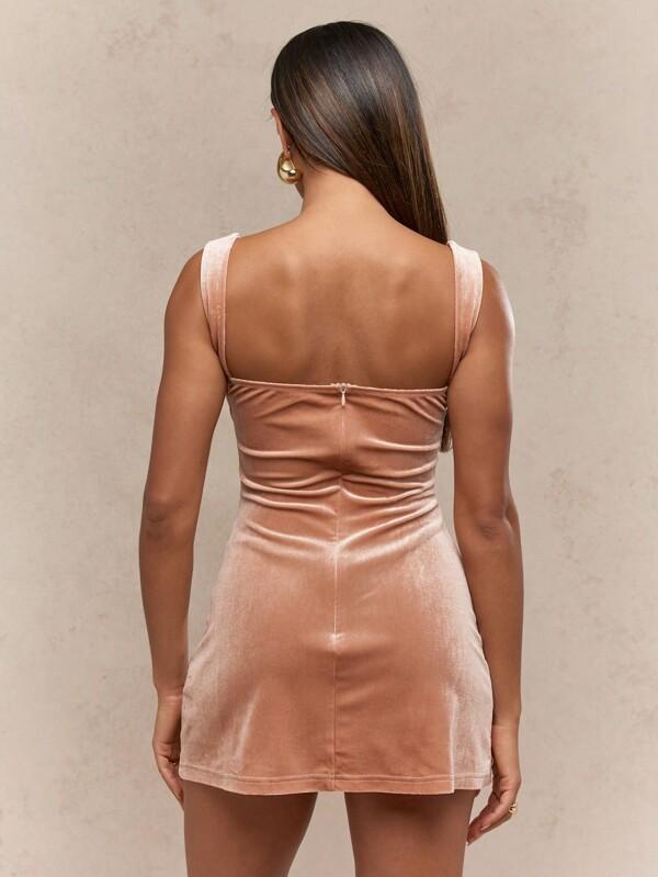 Missguided MISSGUIDED Velvet Cowl Sweetheart Neck Strappy Bodycon Mini Dress