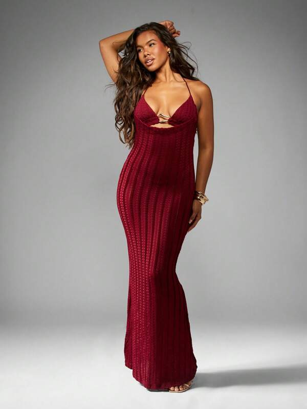missguided MISSGUIDED Velvet Halter Neck Maxi Dress With Backless Design