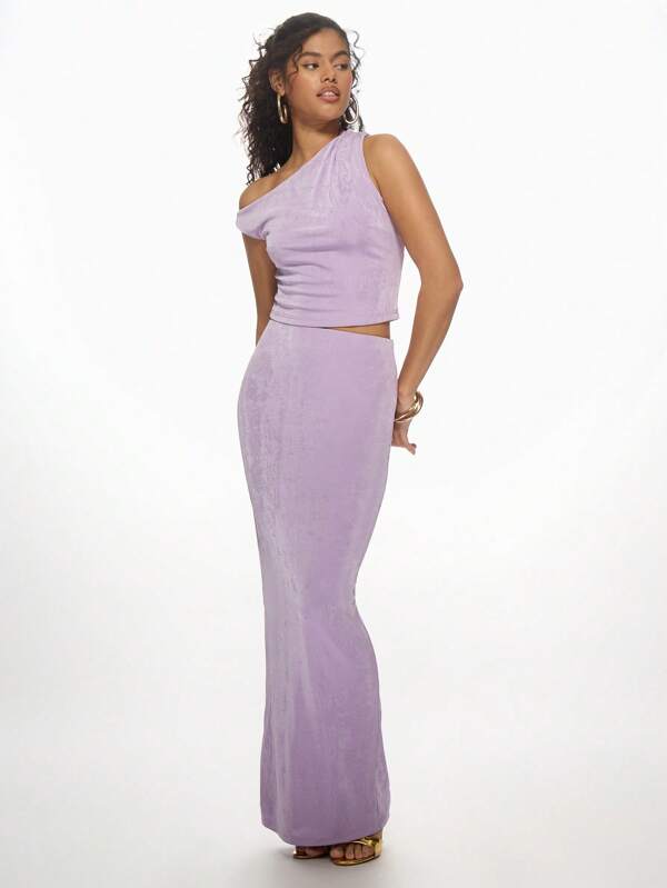 missguided MISSGUIDED Velvet Two-Piece Outfit Crop Top Maxi Skirt