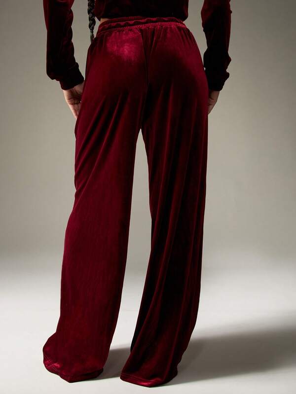 Missguided MISSGUIDED Velvet Wide Leg Palazzo Pants With Drawstring