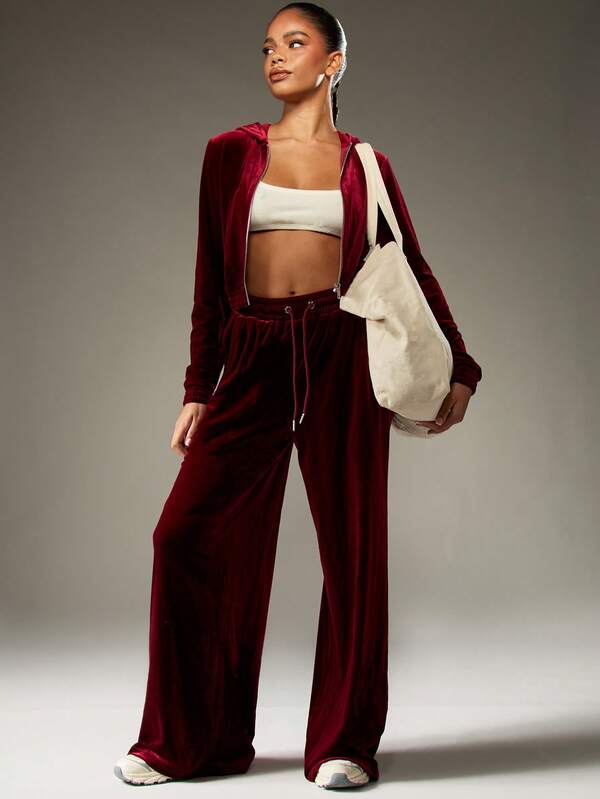 Missguided MISSGUIDED Velvet Wide Leg Palazzo Pants With Drawstring