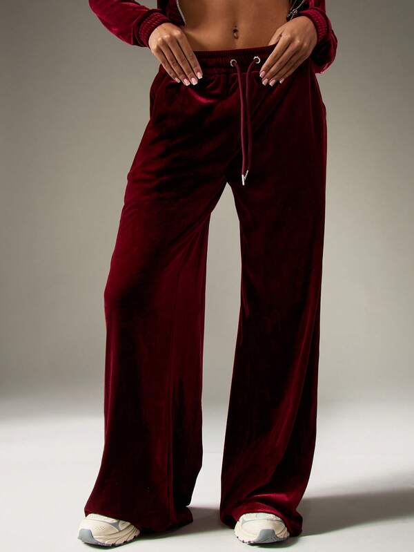 missguided MISSGUIDED Velvet Wide Leg Palazzo Pants With Drawstring