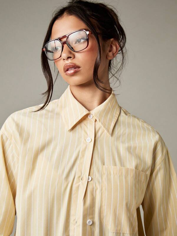 Missguided MISSGUIDED Vertical Striped Button Down Collared Shirt With Long Sleeves
