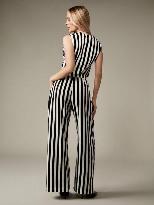 Missguided MISSGUIDED Vertical Striped Button Front Crop Top With Wide Palazzo Pants