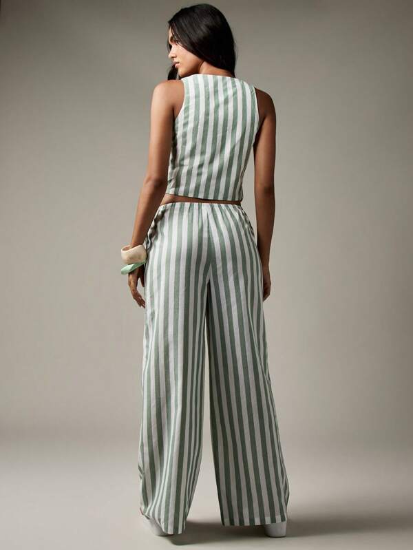 Missguided MISSGUIDED Vertical Striped Waistcoat With Palazzo Pants Coordinates