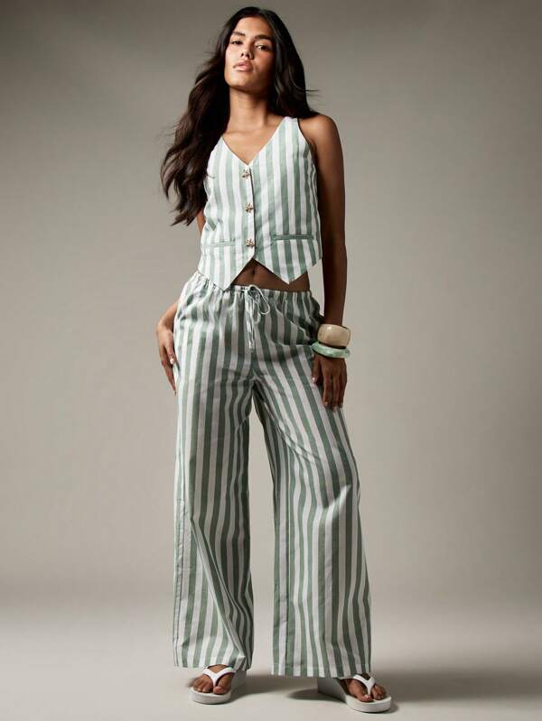 missguided MISSGUIDED Vertical Striped Waistcoat With Palazzo Pants Coordinates
